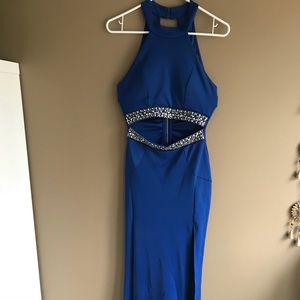 Blue prom dress with leg slit